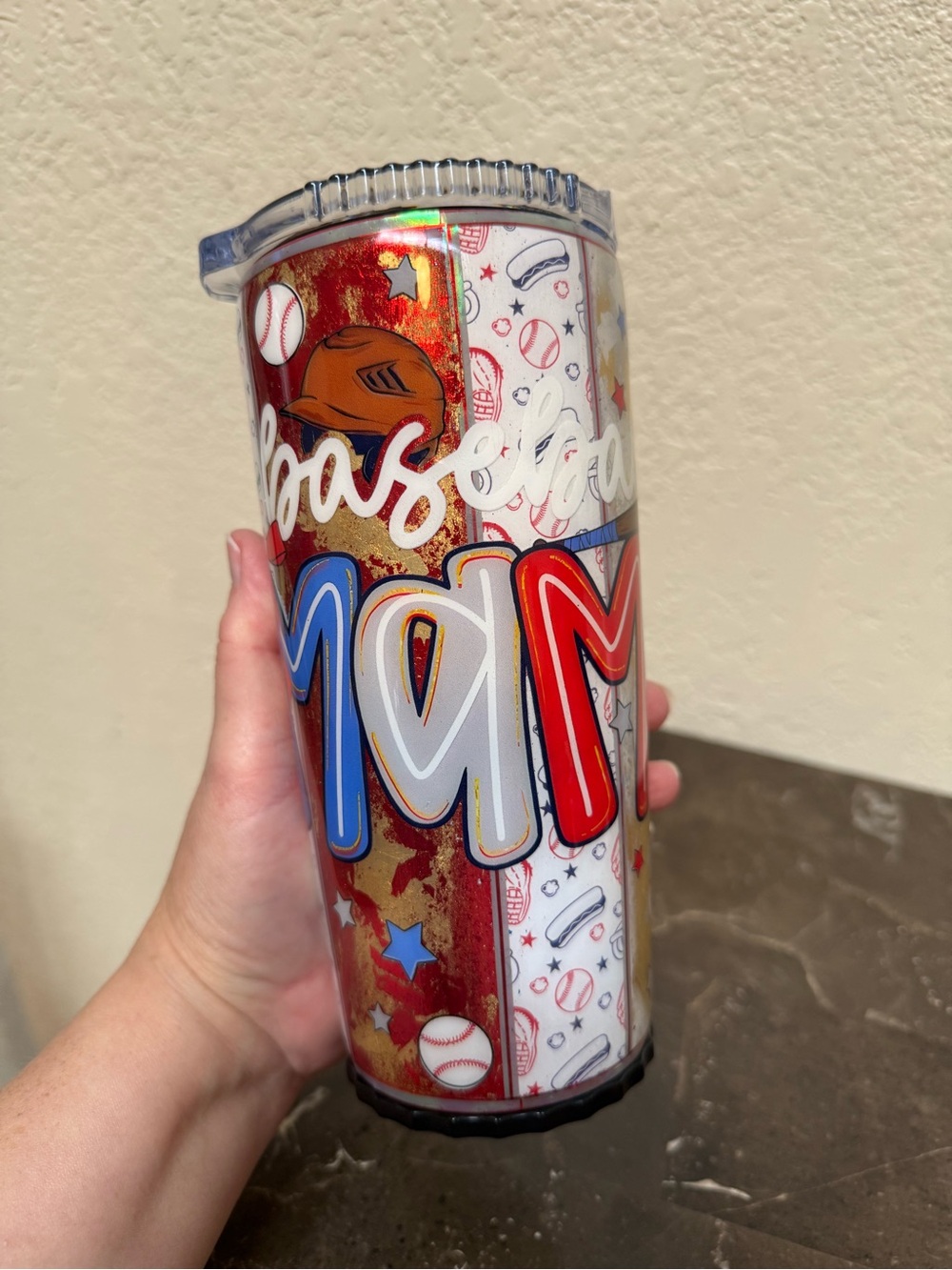 Baseball Mama Glitter Foil 20 Oz Strawbler Tumbler Cup Handmade